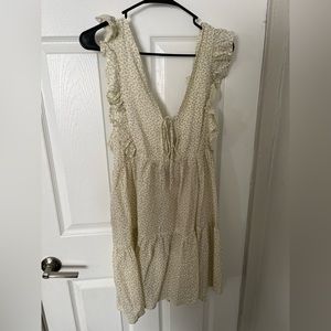 Light Yellow Dainty Floral Detail Flutter Sleeve Tie Back Dress